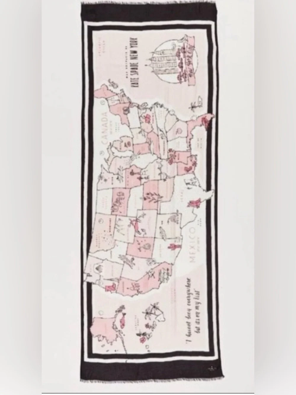 Kate Spade New York USA map  scarf | rose dew pink| Preowned - Lots of Life